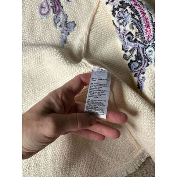 Chico’s Embroidered Paisley Lady Jacket size 1 US M Cream Purple Button Front - Picture 13 of 14